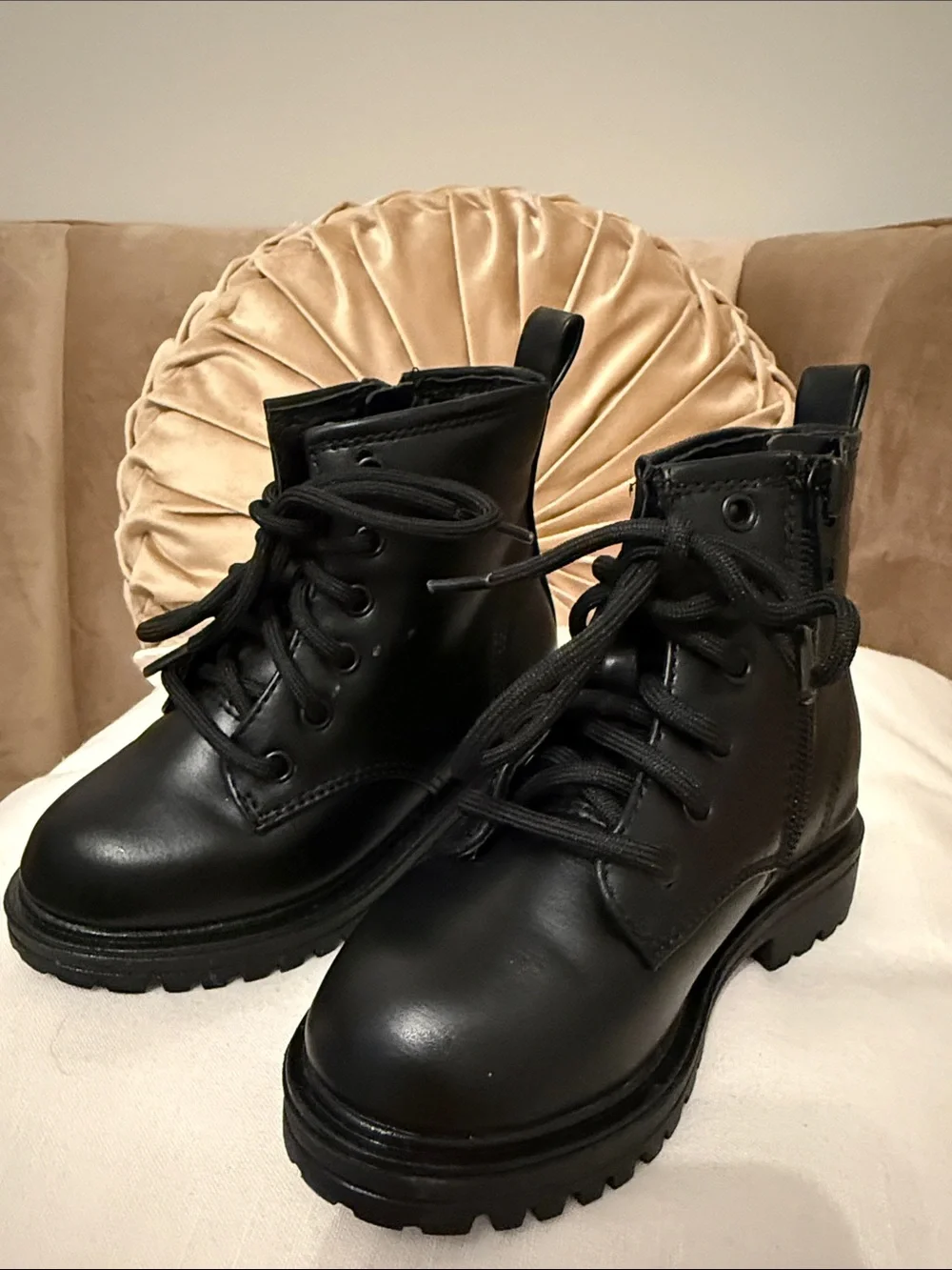 Toddler Black Combat Lace-Up Boots- like new!